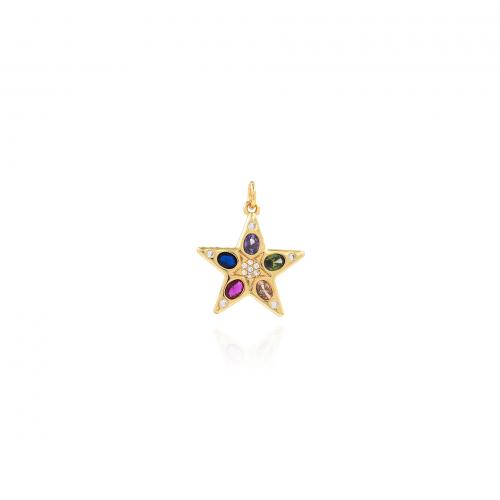 Cubic Zirconia Micro Pave Brass Pendant, Star, 18K gold plated, fashion jewelry & DIY & micro pave cubic zirconia, mixed colors 
