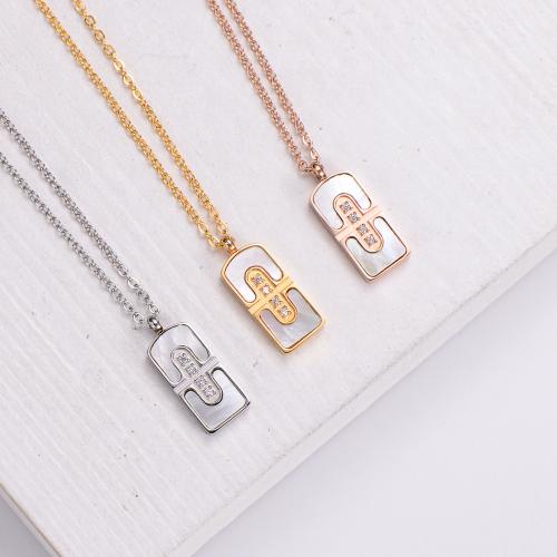 Stainless Steel Jewelry Necklace, 316L Stainless Steel, with Shell, with 5cm extender chain, fashion jewelry & Unisex & with rhinestone Approx 40 cm 
