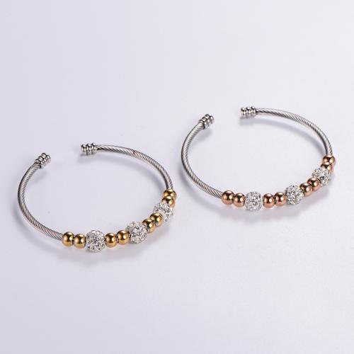 Stainless Steel Cuff Bangle, 316L Stainless Steel, Adjustable & for woman & with rhinestone Inner Approx 60mm 