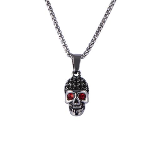 Stainless Steel Jewelry Necklace, 304 Stainless Steel, Skull, polished, fashion jewelry & for man & with rhinestone 