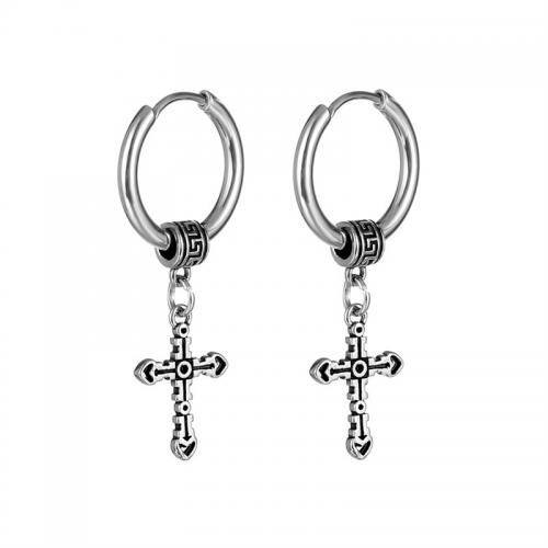 Titanium Steel Earrings, Cross, plated, fashion jewelry, silver color 