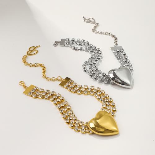 Rhinestone Zinc Alloy Jewelry Set, Heart, plated, fashion jewelry & for woman & with rhinestone 
