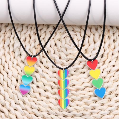 Acrylic Necklace, with leather cord, with 5cm extender chain, Heart, printing, fashion jewelry & for woman Approx 40-45 cm 