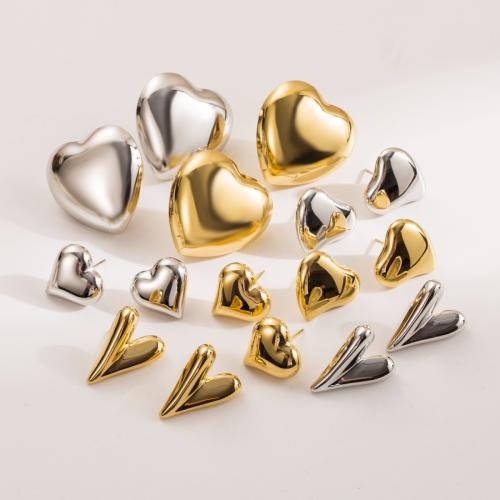 Stainless Steel Stud Earring, 304 Stainless Steel, Heart, plated, fashion jewelry & for woman 