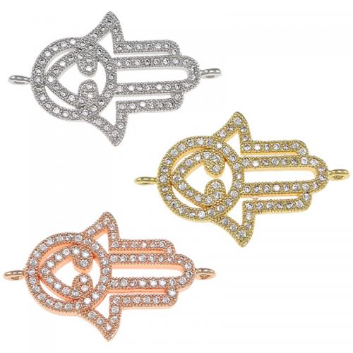 Cubic Zirconia Micro Pave Brass Connector, Hamsa, plated, DIY & micro pave cubic zirconia Approx 1.5mm 