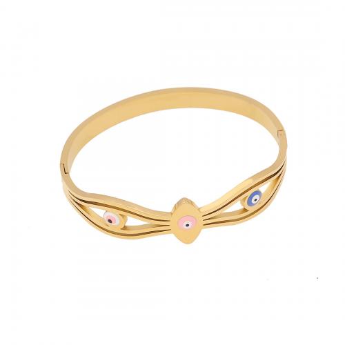 304 Stainless Steel Bangle, Evil Eye, gold color plated & for woman & enamel, Inner Approx 