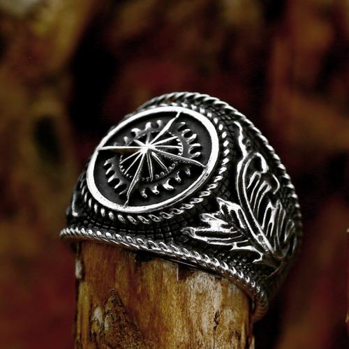 Titanium Steel Finger Ring, Compass, polished, vintage & for man, original color, US Ring 