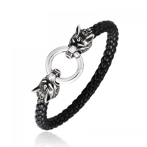 Titanium Steel Bracelet, with PU Leather, Animal, handmade, vintage & for man [