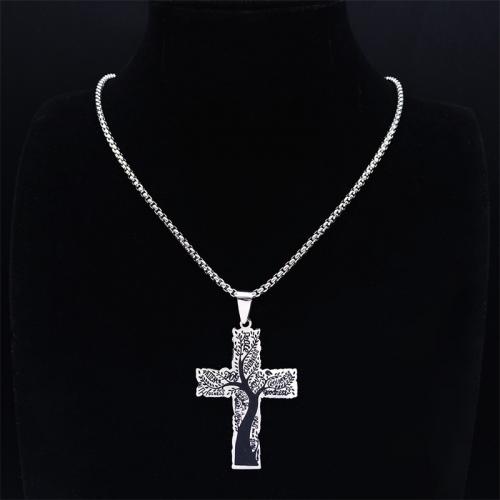 Stainless Steel Jewelry Necklace, 304 Stainless Steel, Cross, polished, fashion jewelry & Unisex, silver color Approx 50 cm 