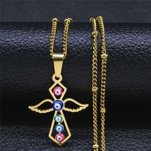 Stainless Steel Jewelry Necklace, 304 Stainless Steel, Cross, fashion jewelry & Unisex & enamel, golden Approx 50 cm 
