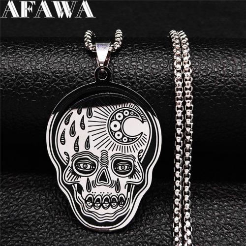 Stainless Steel Jewelry Necklace, 304 Stainless Steel, Skull, polished, fashion jewelry & Unisex, silver color Approx 50 cm 