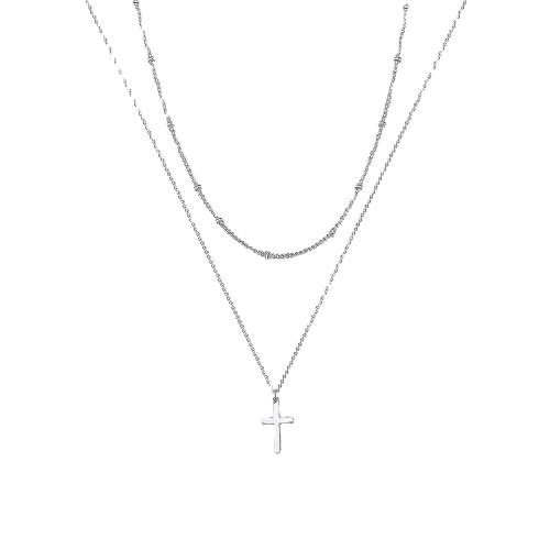 Fashion Multi Layer Necklace, 304 Stainless Steel, with 5cm extender chain, Cross, Double Layer & fashion jewelry & for woman Approx 36.8 cm, Approx 43 cm 
