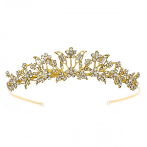 Bridal Tiaras, Zinc Alloy, gold color plated, for woman & with rhinestone 