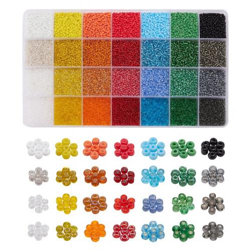 Opaque Glass Seed Beads, with Plastic Box, Rectangle, 28 cells & DIY, mixed colors 