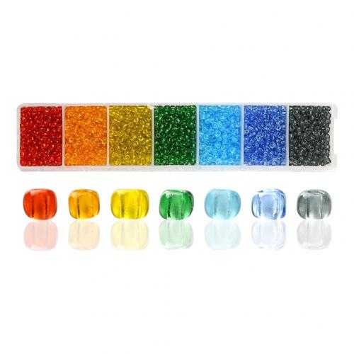 Transparent Rainbow Glass Seed Beads, with Plastic Box, Round Bugle, DIY, mixed colors 