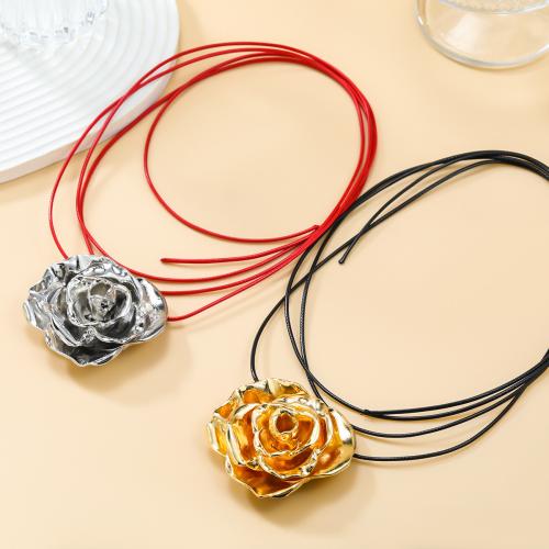 Waxed Nylon Cord Necklace, Zinc Alloy, with Wax Cord, Flower, plated, fashion jewelry & for woman Approx 169.2 cm [