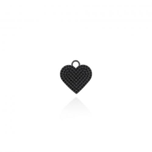 Cubique Pendentif en laiton zircon pavent, coeur, pistolet noir plaqué, bijoux de mode & DIY & pavé de micro zircon, noire Vendu par PC