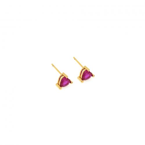 Cubic Zirconia Micro Pave Brass Earring, Heart, 18K gold plated, fashion jewelry & micro pave cubic zirconia & for woman, fuchsia 