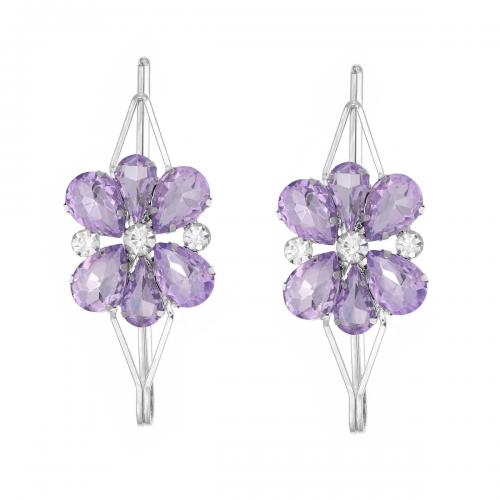 Hair Slide, Zinc Alloy, Flower, silver color plated, 2 pieces & for woman & with rhinestone, purple 