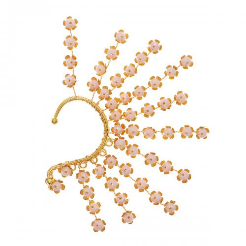 manchette de boucle d'oreille, laiton, avec quartz rose, fleur, Placage de couleur d'or, pour femme Vendu par PC