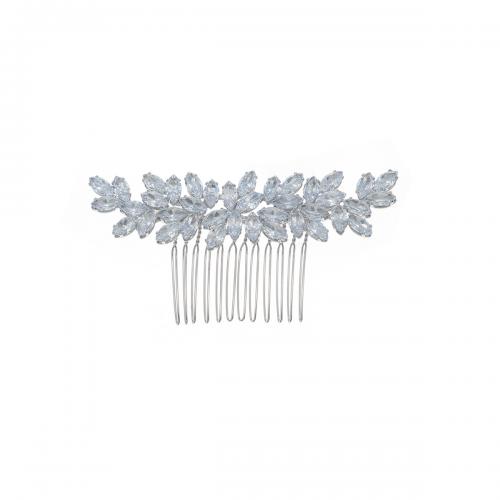 Peinetas Decorativas, aleación de zinc, chapado en color de plata, para mujer & con diamantes de imitación, 100x50mm, Vendido por UD