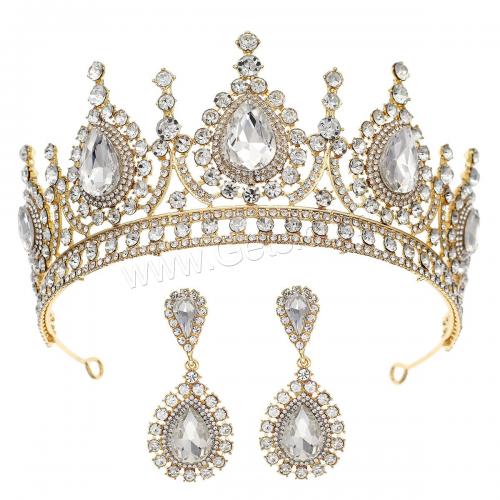 Bridal Tiaras, Zinc Alloy, crown & earring, plated, for woman & with rhinestone 