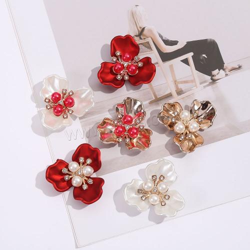 Hair Barrette Finding, Zinc Alloy, with ABS Plastic Pearl, Flower, plated, DIY & with rhinestone 36mm 