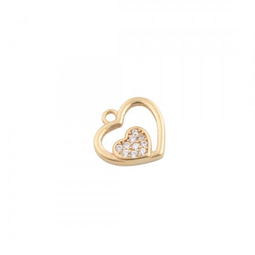 Cubic Zirconia Micro Pave Brass Pendant, Heart, plated, DIY & micro pave cubic zirconia, golden 