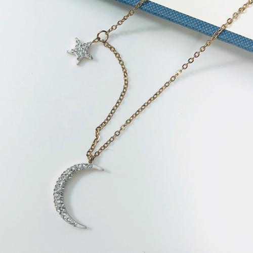 Titanium Steel Jewelry Necklace, with 5mm extender chain, Moon and Star, plated, for woman & with rhinestone Approx 45 cm 