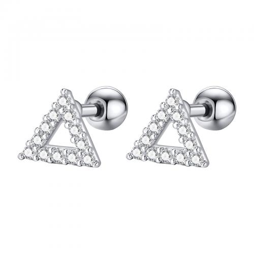 Stainless Steel Cubic Zirconia Stud Earring, 304 Stainless Steel, Triangle, fashion jewelry & micro pave cubic zirconia & for woman & hollow, original color 