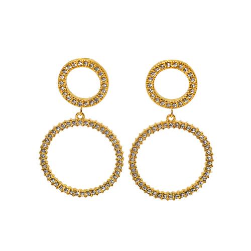 Boucle d'oreille goutte inox, Acier inoxydable 304, Plaqué d'or 18K, bijoux de mode & pour femme & avec strass, doré, Vendu par paire