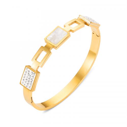Stainless Steel Bangle, 304 Stainless Steel, Vacuum Ion Plating, fashion jewelry & for woman & with rhinestone, golden 