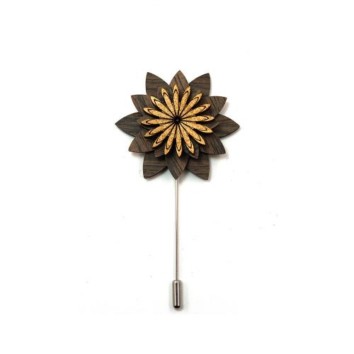 Collar Jewelry Brooch, Maple, with Walnut wood & 304 Stainless Steel, Flower, anoint, Unisex 