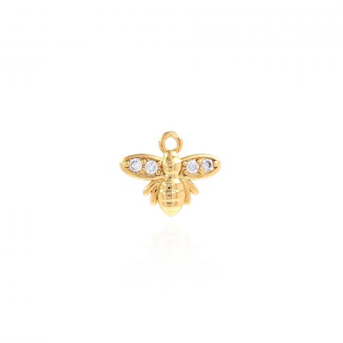 Cubic Zirconia Micro Pave Brass Pendant, Bee, 18K gold plated, fashion jewelry & DIY & micro pave cubic zirconia 