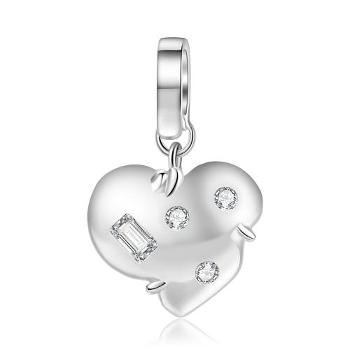Sterling Silver European Pendants, 925 Sterling Silver, Heart, DIY & micro pave cubic zirconia 