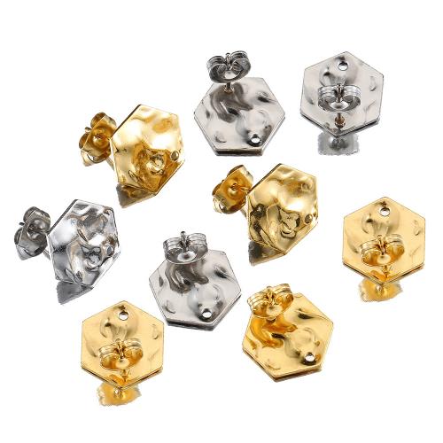 Stainless Steel Earring Stud Component, 304 Stainless Steel, Hexagon, DIY 12mm 