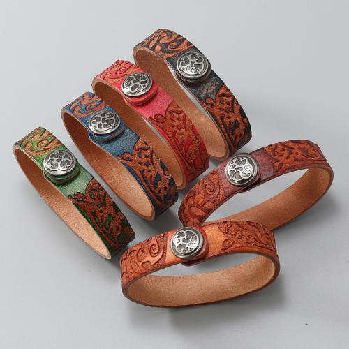 Cowhide Bracelets, with Zinc Alloy, fashion jewelry & Unisex 15mm Approx 22 cm 