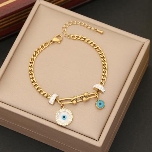 Evil Eye Jewelry Bracelet, 304 Stainless Steel, with 5cm extender chain & for woman & enamel & with rhinestone, golden Approx 18 cm 