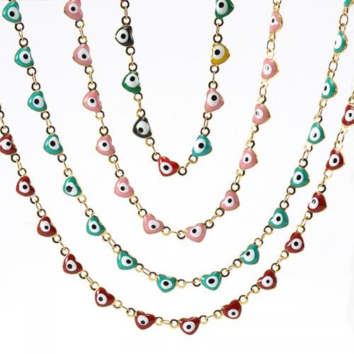 Evil Eye Jewelry Necklace, 304 Stainless Steel, with 5CM extender chain, Heart, gold color plated & for woman & enamel 