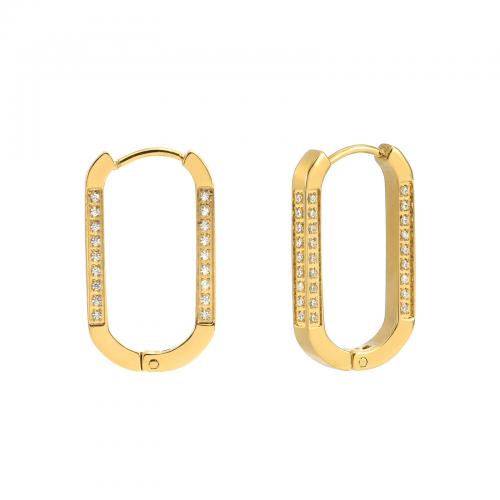 Stainless Steel Drop Earring, 304 Stainless Steel, Square, gold color plated, micro pave cubic zirconia & for woman 