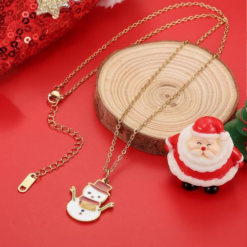 Titanium Steel Jewelry Necklace, Snowman, gold color plated, Christmas Design & enamel, red cm 