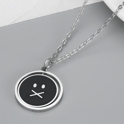 Stainless Steel Jewelry Necklace, 304 Stainless Steel, Round, silver color plated, Unisex & enamel, black, 25mm cm 