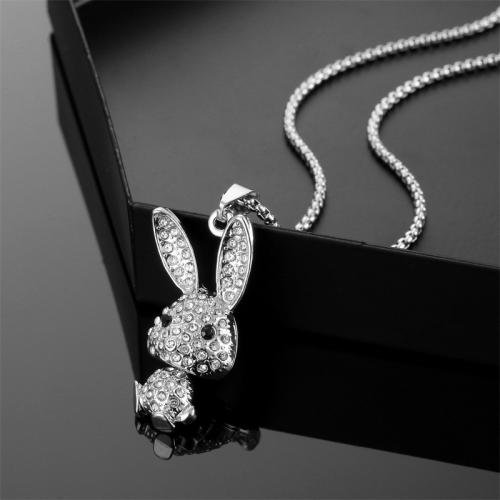 Titanium Steel Jewelry Necklace, with Zinc Alloy, Rabbit, plated, fashion jewelry & with rhinestone, silver color cm 