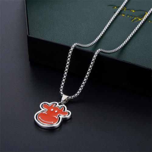 Titanium Steel Jewelry Necklace, with Zinc Alloy, Cow, plated, fashion jewelry & enamel, silver color cm 