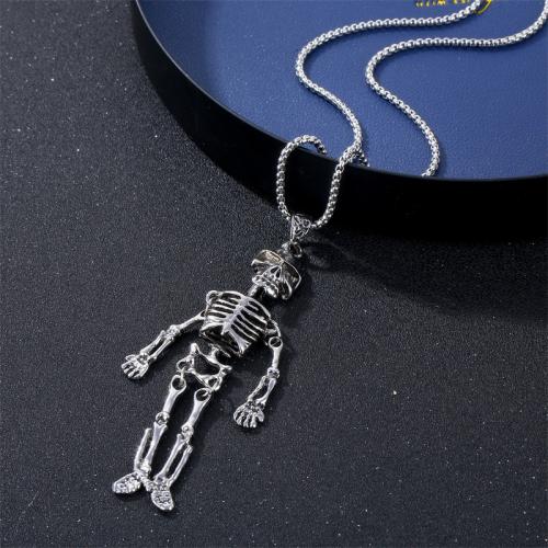 Titanium Steel Jewelry Necklace, with Zinc Alloy, Skull, plated, fashion jewelry, silver color cm 