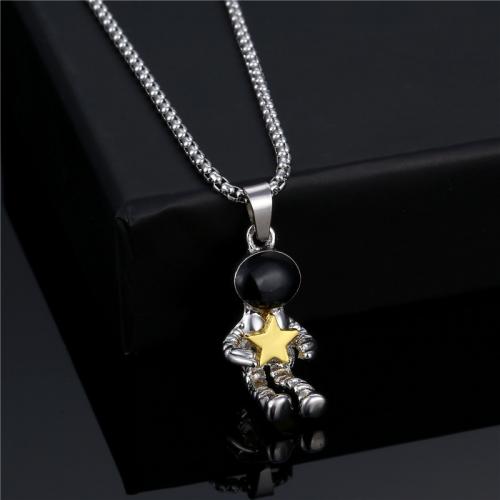 Titanium Steel Jewelry Necklace, with Zinc Alloy, Astronaut, plated, fashion jewelry, silver color cm 
