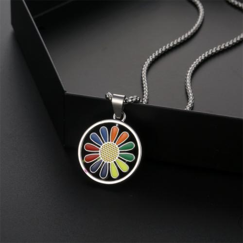 Titanium Steel Jewelry Necklace, with Zinc Alloy, Round, plated, fashion jewelry & enamel, silver color cm 