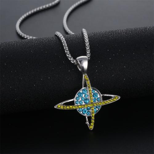 Titanium Steel Jewelry Necklace, with Zinc Alloy, Globe, plated, fashion jewelry & with rhinestone, silver color cm 