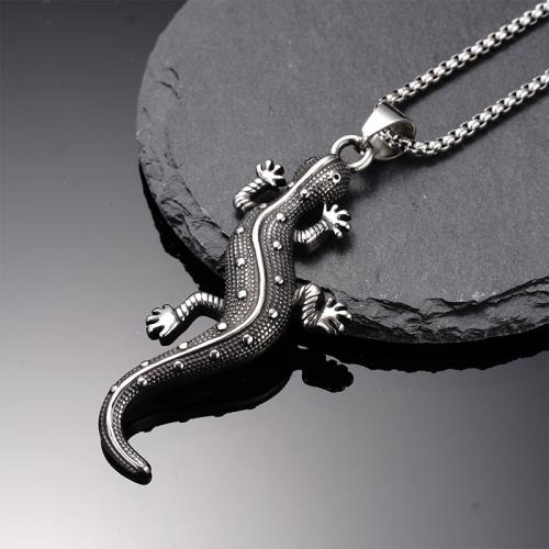 Titan Schmuck Halskette, Titanstahl, Gecko, plattiert, Modeschmuck, Silberfarbe, Länge:70 cm, verkauft von PC