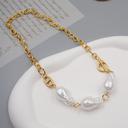Titan Schmuck Halskette, Titanstahl, mit Kunststoff Perlen, handgemacht, Modeschmuck & für Frau, Goldfarbe, Länge:ca. 46 cm, verkauft von PC